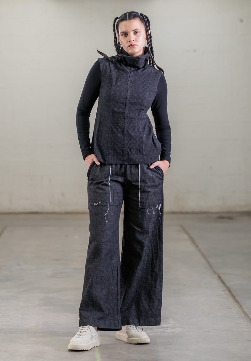 Freya Vest black textured cotton