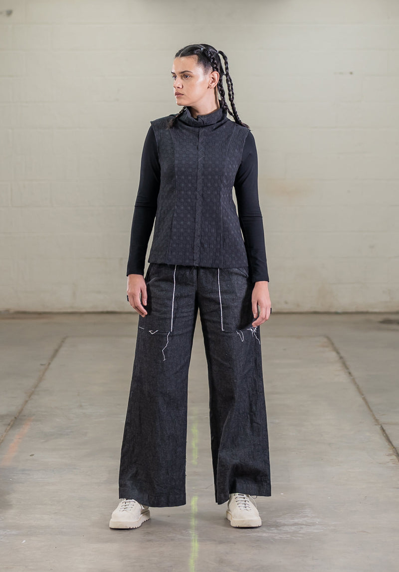 Freya Vest black textured cotton
