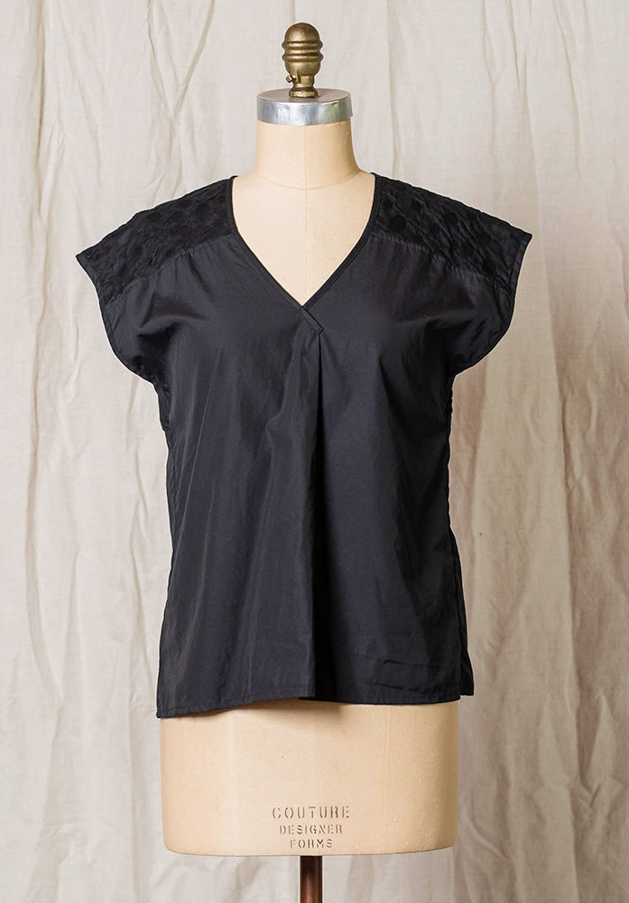 Juxtapose top black cotton