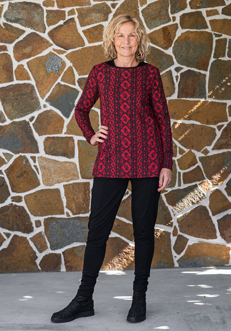 Lynne tunic ruby/black print bamboo