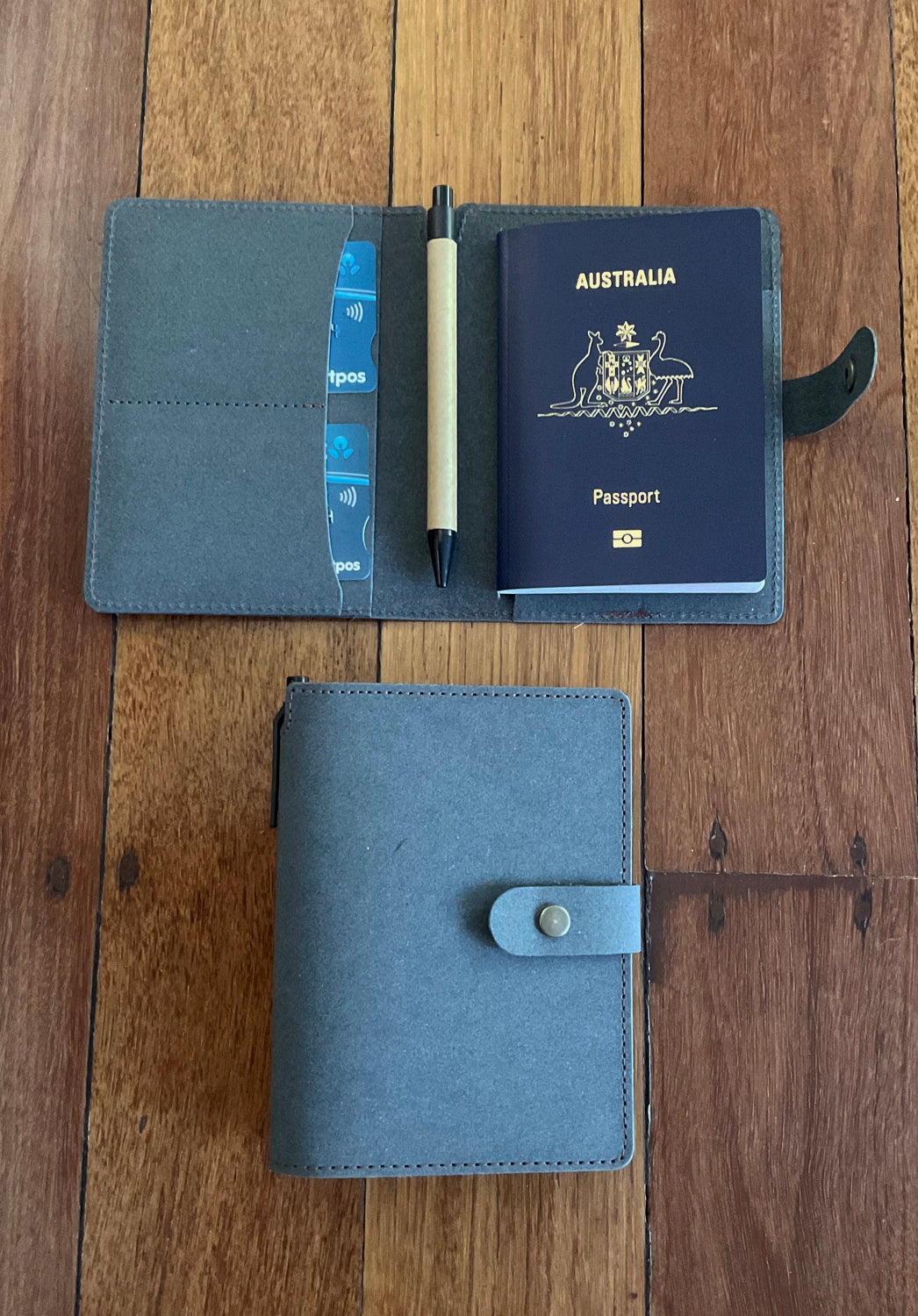 recycled denim, passport wallet made in australia, corban & blair