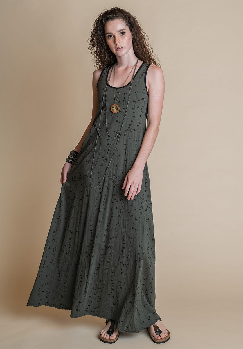 Abby maxi dress dill print organic cotton