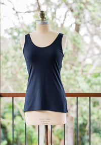 womens bamboo clothing Australia, navy singlet tops 